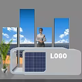 Exhibition Reception Desk with LOGO Solar Panel Green Plant and Blue Sky Background