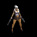 Action Game Character With White Hair Dual Pistols And Brown White Outfit