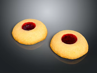 Delicious Round Jam Filled Cookies With Red Center And Golden Crust 3d model