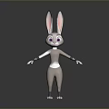 3D Rabbit Model With Long Ears Purple Eyes White Body Blue Cuffs On Gray Background
