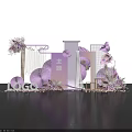 Purple Pink Themed Event Setup With Decorative Frames Fans Flowers And LOGO 3d model