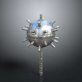 Industrial Mechanical Equipment Featuring Silver Metal Sphere With Protruding Components And Chain