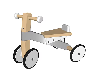 Wooden Electric Toy Tricycle With Safe Seat Handlebar And Metal Wheels For Kids 3d model
