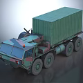 Military Camouflage Cargo Truck With Green Container And Multiple Wheels