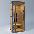 Modern Shower Sauna Interior With Wooden Structure Glass Door Bench And Top Lights
