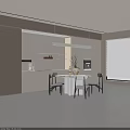 Modern Dining Table Set With White Round Table Gray Chairs And Pendant Light In Kitchen 3d model