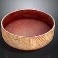 Hand Carved Bowl Sculpture With Geometric Patterns Red Interior Textured Surface 3d model
