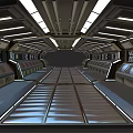 Futuristic Elevator Aisle With Metallic Floor Side Panels And Overhead Lighting 3d model
