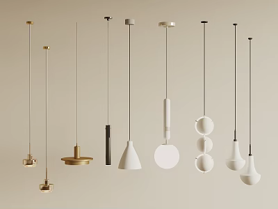 Modern Pendant Lights With Gold White Black Metal Round Cone Sphere Design Styles 3d model