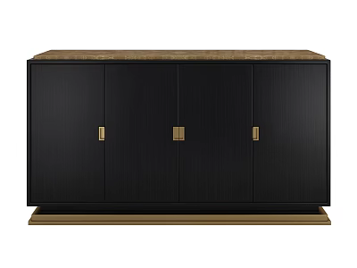 Modern Black Console Cabinet With Four Doors Gold Handles Brown Countertop And Gold Base 3d model