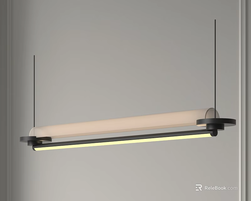 Modern Long Linear Pendant Light With Black Frame And White Shade For Minimalist Interior 3d model 