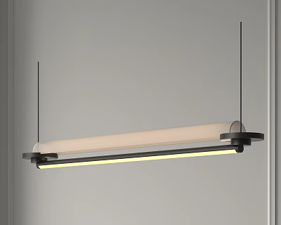 Modern Long Linear Pendant Light With Black Frame And White Shade For Minimalist Interior 3d model