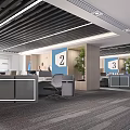 Modern Public Office Space With Open Cubicles Numbered Signs Green Plants And Ceiling Lighting