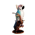Decorative Ornament Set With White Blue Pink Feathered Parrot On Carved Brown Branch