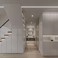 Modern Duplex Living Room Interior With High Ceiling Pendant Lights And Large Windows