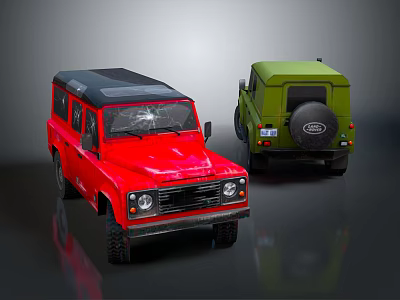 Red and Green Off Road SUVs with Black Roofs and Spare Tire Design 3d model