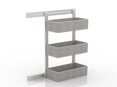 Three Tier Kitchen Storage Shelf With Woven Baskets And Metal Frame For Organizing 3d model
