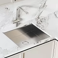 Modern Kitchen With Black And White Cabinets Marble Countertop And Built in Lighting