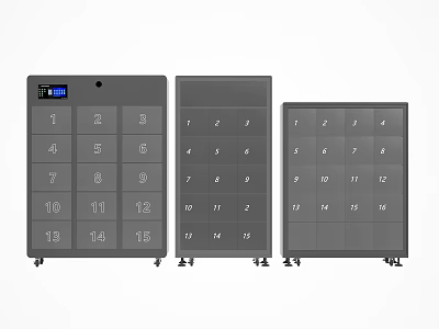 Practical Storage Lockers With Numbered Compartments Electronic Display Various Sizes And Wheels 3d model