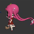 Cute Game Movie Character With Pink Pigtails Colorful Feather And Red Dress Holding Small Basket 3d model