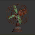Vintage Computer Fan With Rusty Metal Frame Green Blades And Metal Base