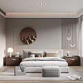 Modern Bedroom Interior With Circular Wall Art Pendant Lights And Walk In Closet