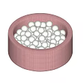 Pink Round Fabric Container Filled With Transparent Decorative Balls For Interior Use