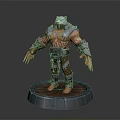 Bear Headed Warrior Character With Muscular Body Fur Armor And Claw Weapons On Display Stand