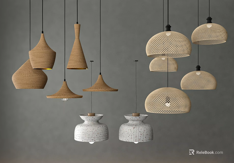 Modern Stylish Chandeliers Featuring Woven Textured Designs And Various Shapes 3d model 