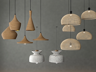 Quiet wind chandelier straw lamp bamboo lamp 3d model