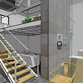 Public Office Space Interior With Wooden Desks Computers Lamps Bookshelves And Windows