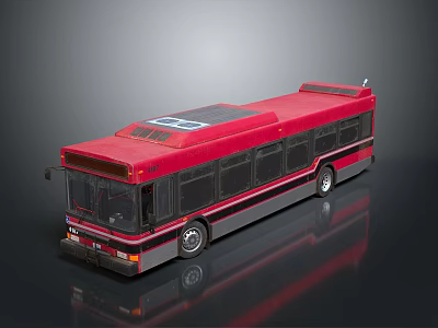 Red Modern City Bus With Black Accents Roof Equipment Exterior View Design 3d model