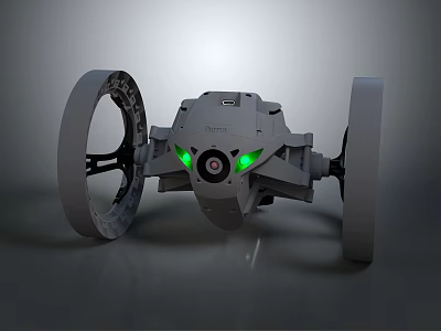 Smart Machine Featuring Large Wheels Green Eye Indicators And Modern Gray Design 3d model