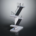 Modern Multi level Geometric Staircase Design With Metal Railings And White Platforms