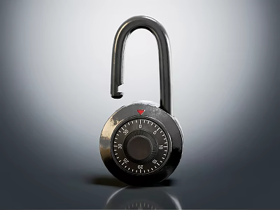 Secure Black Door Handle With Combination Padlock On Gray Gradient Reflective Background 3d model