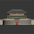 Ancient Chinese City Gate Architecture With Circular Wall Red Gates And Traditional Tiled Roof