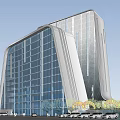 Modern Contemporary Office Building Exterior With Glass Curtain Wall And Sleek Curved Design
