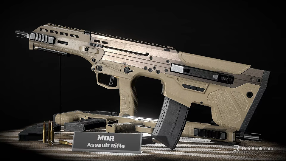 Tan Colored MDR Assault Rifle With Modern Tactical Design And Magazine 3d model 