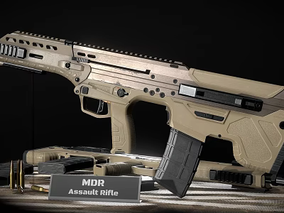 Tan Colored MDR Assault Rifle With Modern Tactical Design And Magazine 3d model