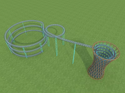 Outdoor Playground Equipment With Spiral Slide Circular Rings And Conical Climbing Tower 3d model