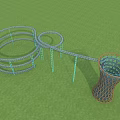Outdoor Playground Equipment With Spiral Slide Circular Rings And Conical Climbing Tower