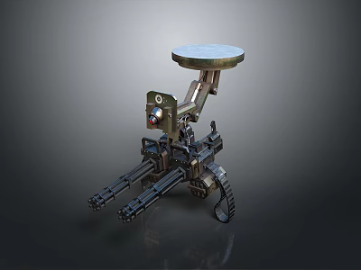 Mechanical Automatic Weapon With Multiple Barrels Circular Top Device And Metal Structure 3d model