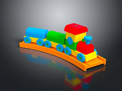 Electric Toy Train With Colorful Building Blocks On Orange Track For Kids Play 3d model
