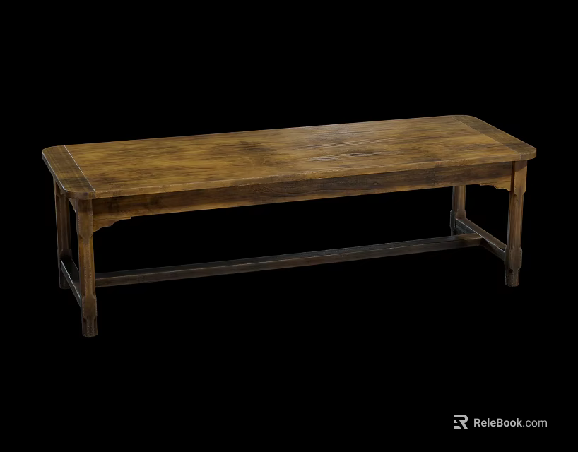 Rustic Solid Wood Rectangular Table With Classic Design And Sturdy Legs 3d model 