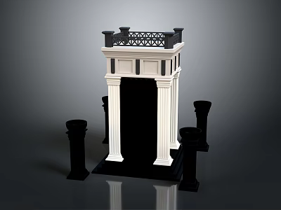 Elegant Classical Doorway Structure With Black And White Design Ornate Top And Flanking Columns 3d model
