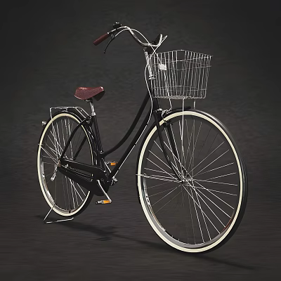 Vintage Black Bicycle With Maroon Seat Wire Basket And White Wall Tires 3d model