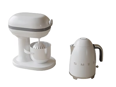 Sleek White SMEG Juicer and Kettle as Essential Modern Kitchen Appliances 3d model