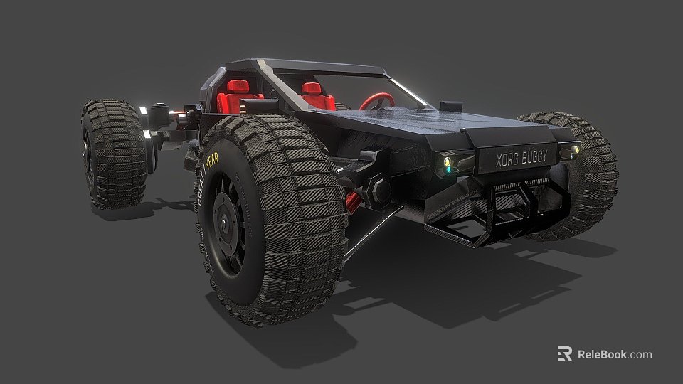 Black Open Top Off Road Car With Large Tires Red Seats And Front Design 3d model 