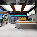 Modern Internet Cafe With Comfortable Seats Computers Bar Counter And Beverage Refrigerators 3d model