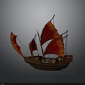 Traditional Sailing Ship As Water Transport With Red Sails And Wooden Hull Design